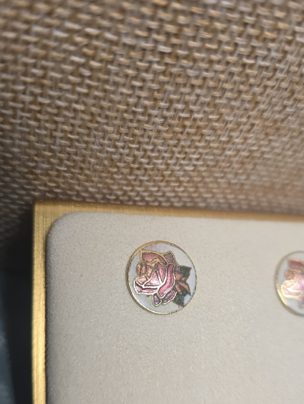 Cloisonne Rose Stud Earrings - Pink & Green Floral Enamel - Picture 5 of 6